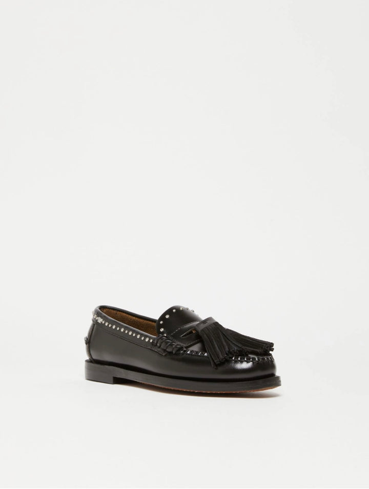 Sko | Leather Moccasin with Studs and Tassels - Black