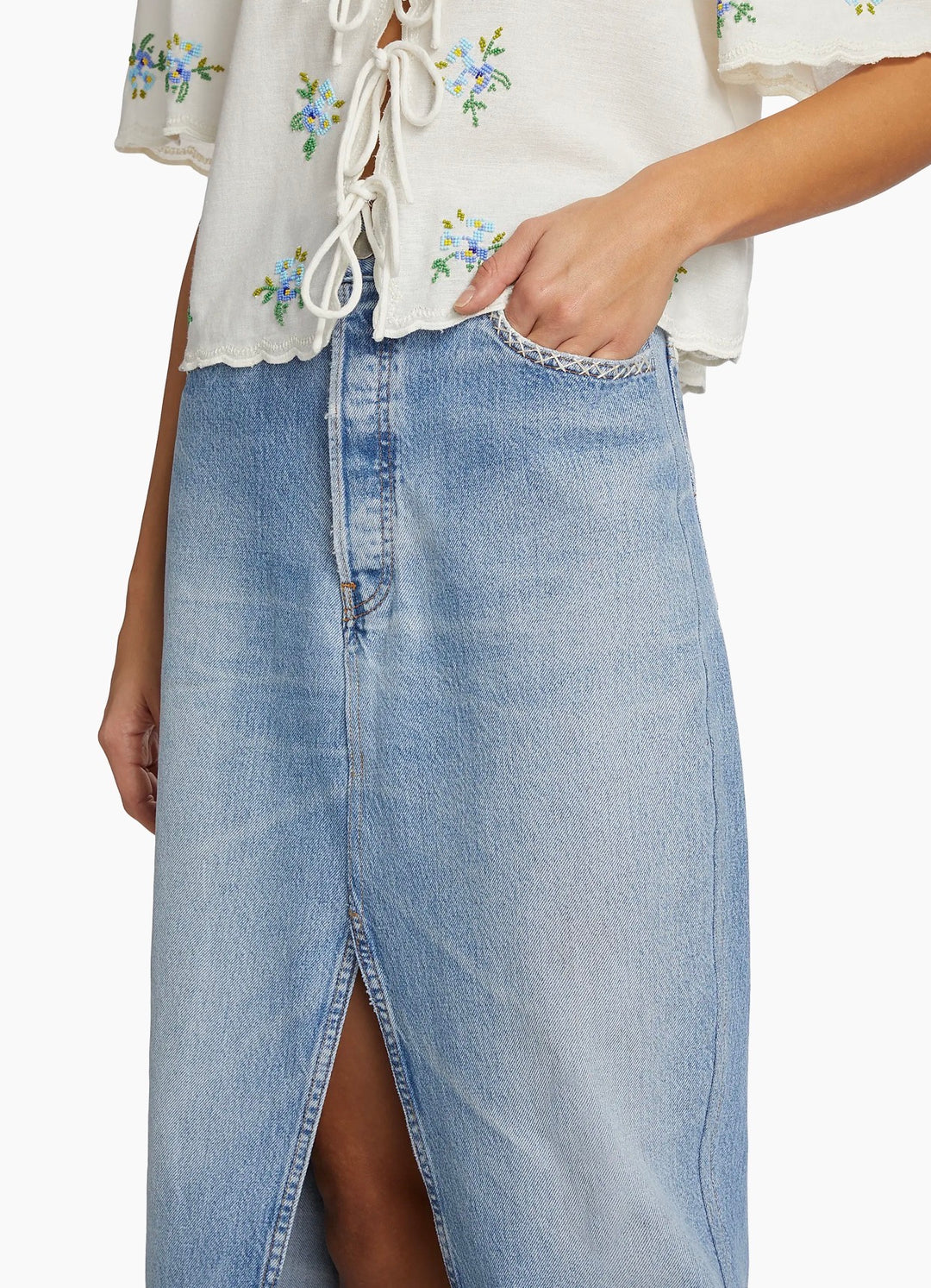 Skjørt | Marion Mended Denim Maxi Skirt