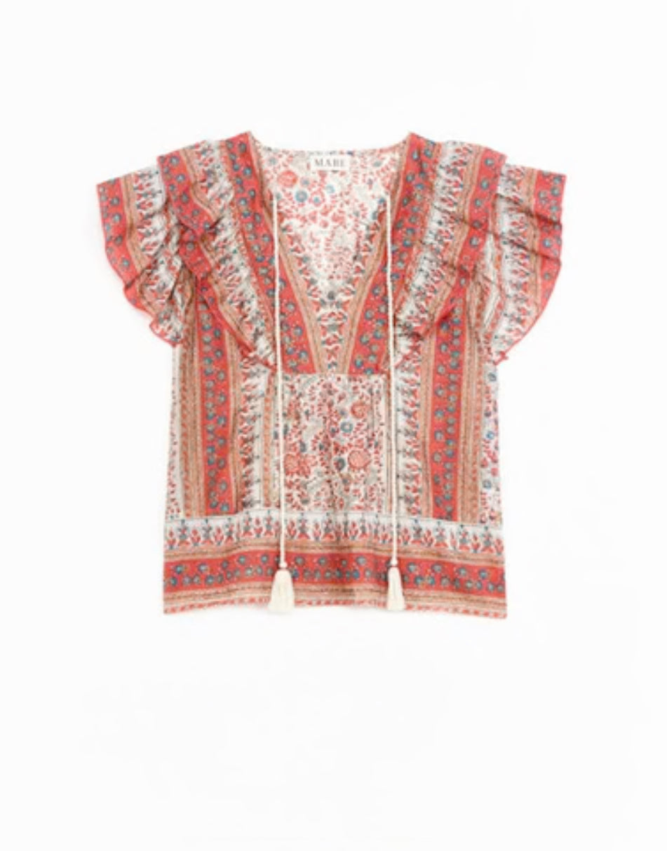 Bluse | Cass print frill top