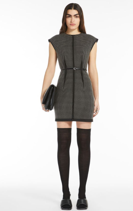 Kjole | Volante Microstud-Adorned Crew-Neck Dress