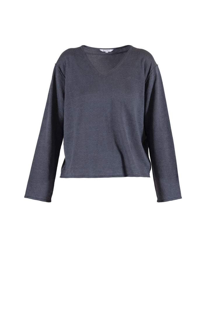 Genser | Lea LS Linen blouse - Dusty navy