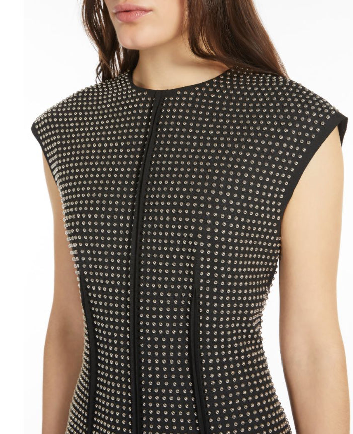 Kjole | Volante Microstud-Adorned Crew-Neck Dress