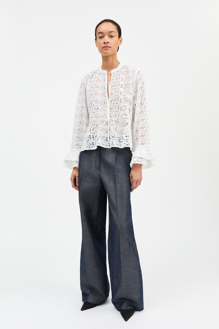 Bluse | Frigga Flounce Blouse - Optic white